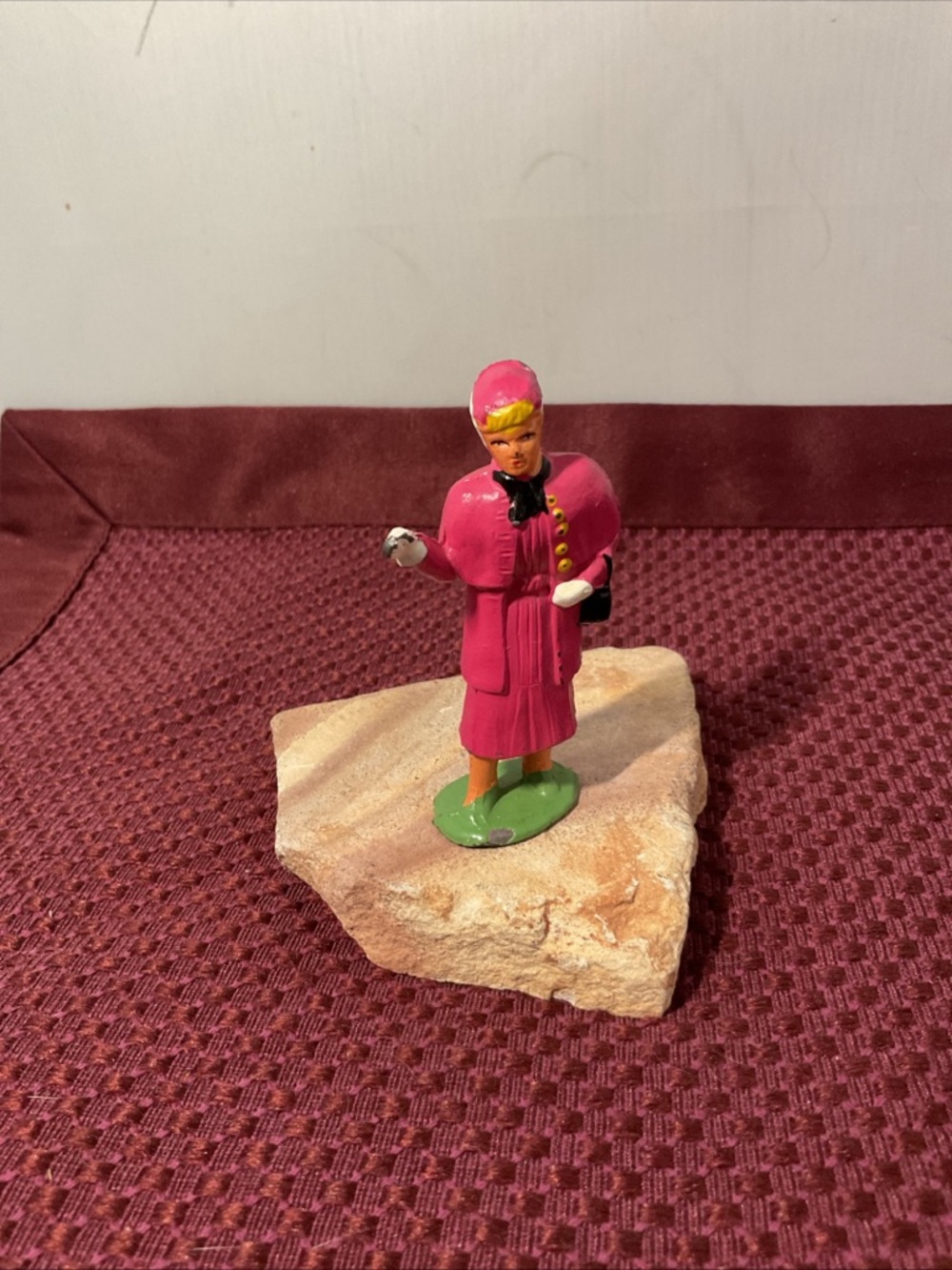 Putz Barclay Winter Woman in Pink Coat Lead Figure 1940 vintage